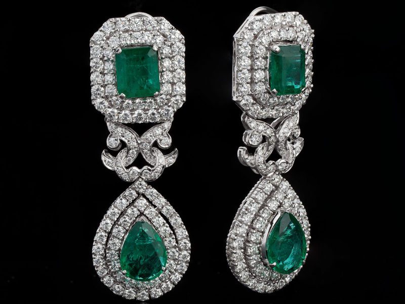 Zambian Emerald and Diamond Cocktail Earrings